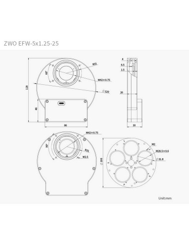 Roue à filtres EFW 5x2" ZWO